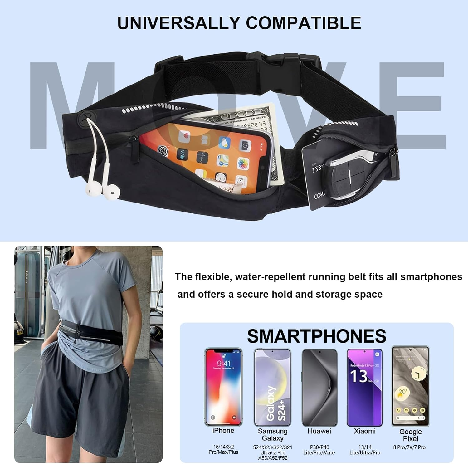 COZY CORE Double Pocket Running Belt & Active Fanny Pack for Men & Women &ndash; Water Resistant, Lightweight, Sleek Design, No-Bounce Hip-Hugging Fits Any Phone