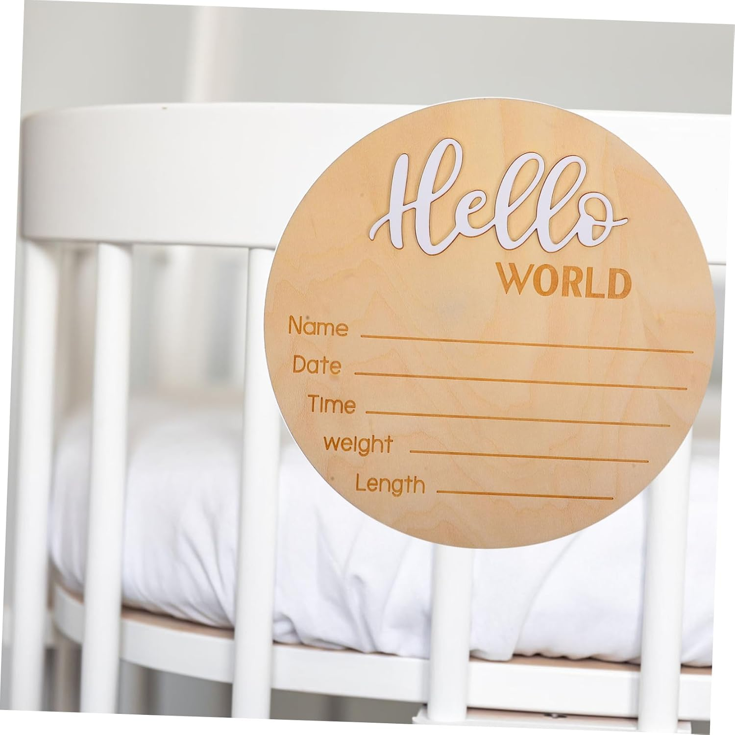 HANABASS Wooden Newborn Name Birth Announcement Sign Baby Photography Prop round Hospital Infant Announcement Display image number 2