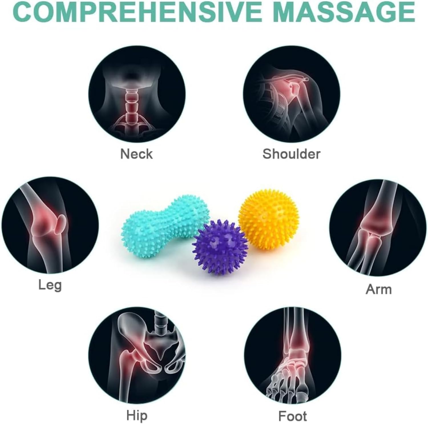 ITADAKU 3Pcs Spiky Massage Ball, Massage Ball Set, Muscle Massage Ball, Hedgehog Ball, Plantar Fasciitis Massager, Acupressure Ball and Massage Ball for Relaxation and Stress Relief
