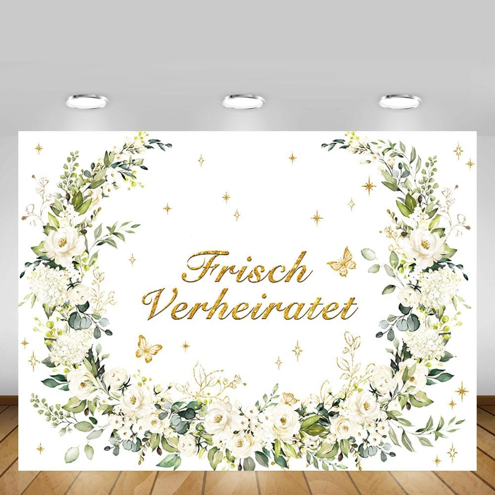 MEHOFOND 2.1 X 1.5 M Newly Married Background White Flowers and Plants Romantic Wedding Decoration Photography Background Banner Indoor Garden Wedding Decoration Couple Photography Props image number 2