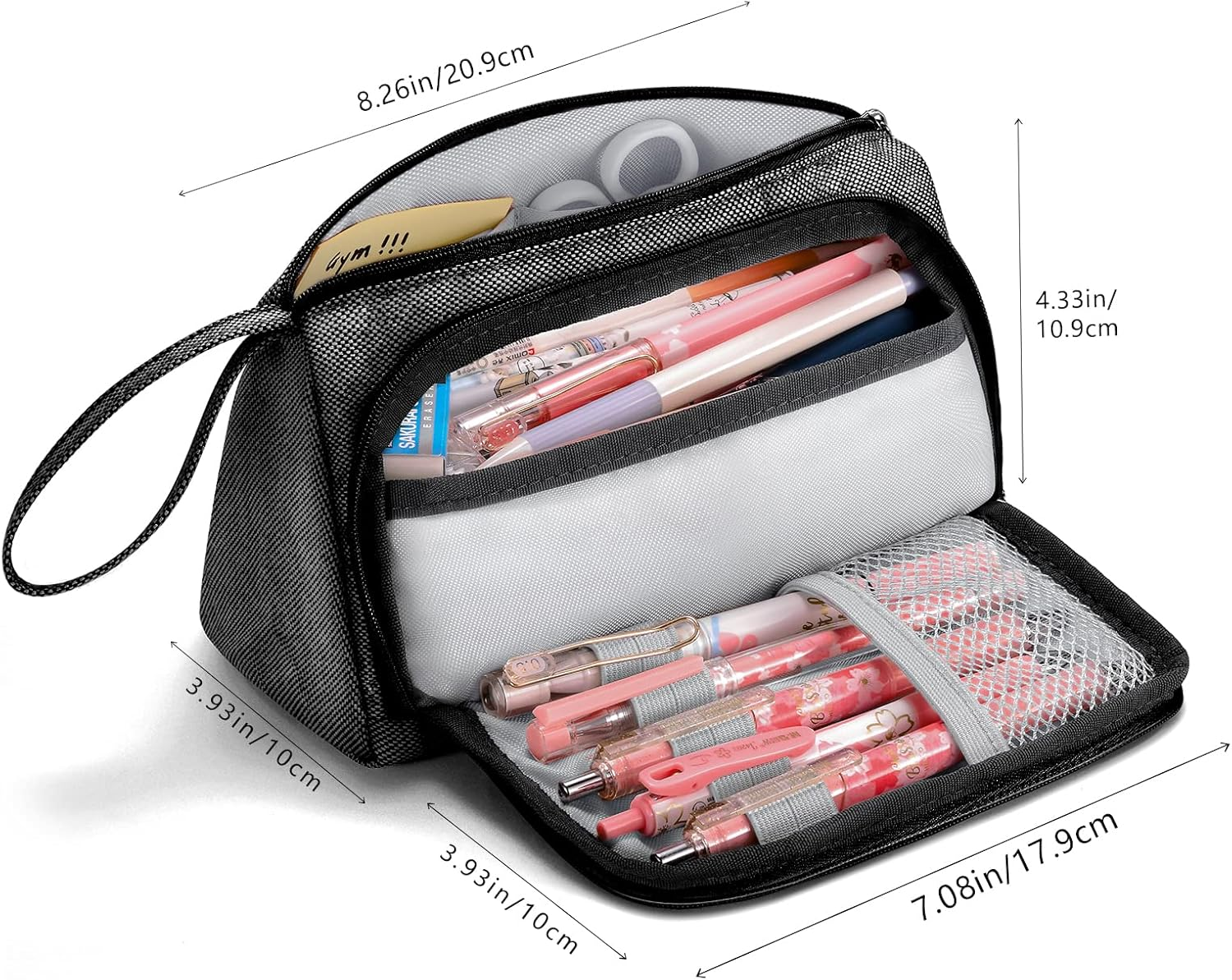 Mokani Big Capacity Pencil Case, Canvas Pen Pencil Pouch with Handle, Stationery Storage Cosmetic Bag Middle High School College Office Organizer for Students Girls Teens Adults, Gray - Gray image number 6