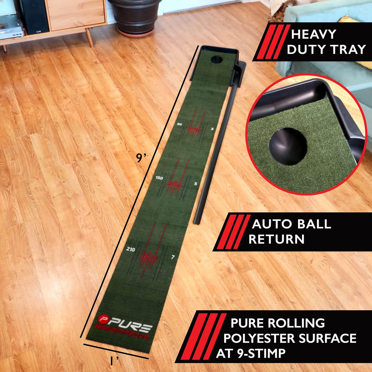 Pure2Improve Confidence Indoor/Outdoor Golf Putting Mat, (9' X 1') image number 2