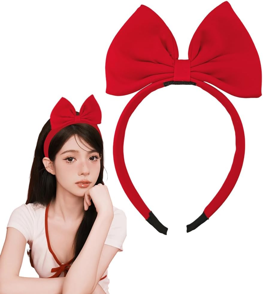 Halloween Christmas Red Bow Headband Bownot Headband Bownot Head Bands Hair Hoop Vintage Red Bow Hairbands for Thick Thin Hair Bow Accessories for Girls Womens Halloween Cosplay Costume image number 3