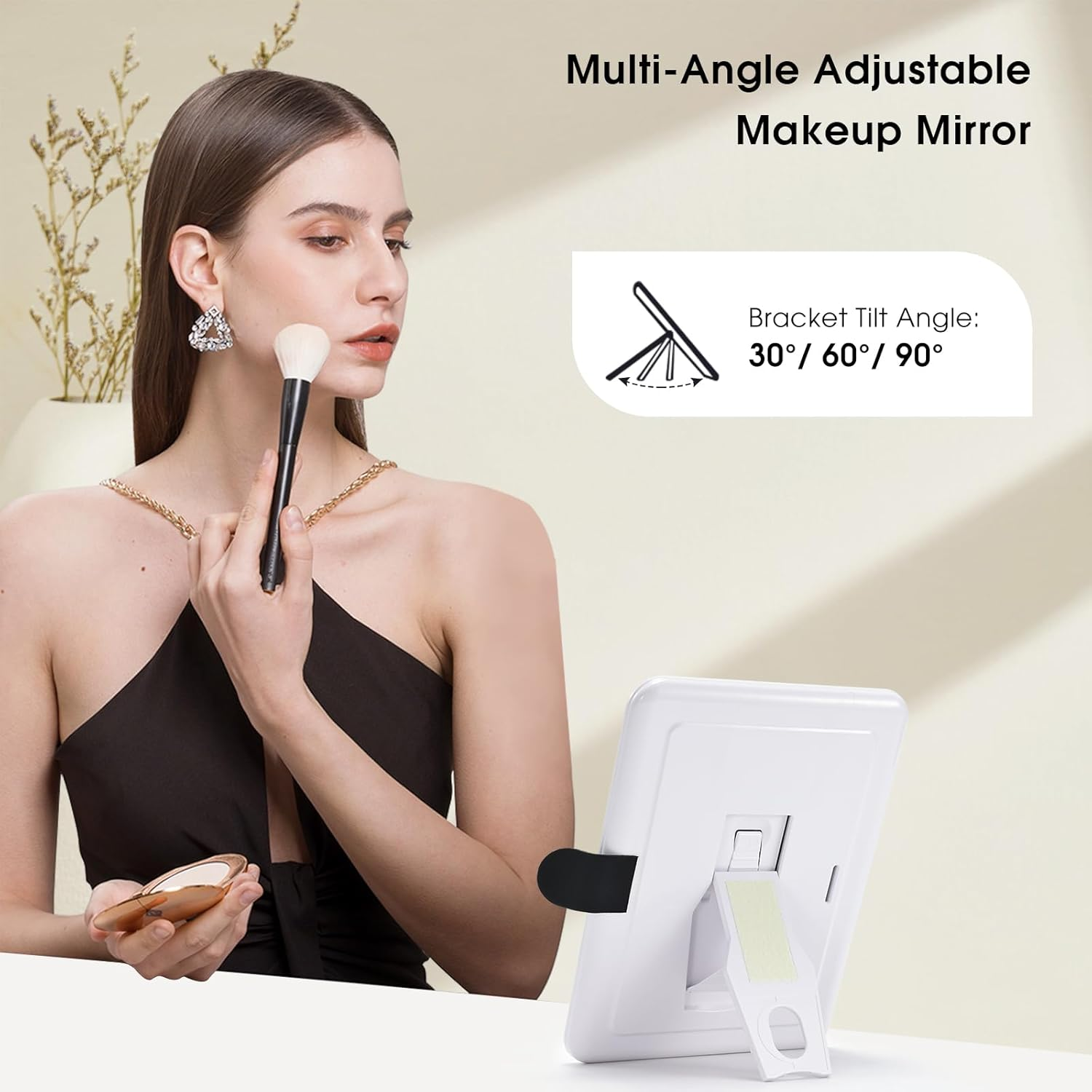 Large Makeup Case with LED Mirror Vanity Case Removable Light up Mirror PU Leather Portable Makeup Artist Carry Vanity Box with Dividers Makeup Brush Holder, White, Minimalist image number 5