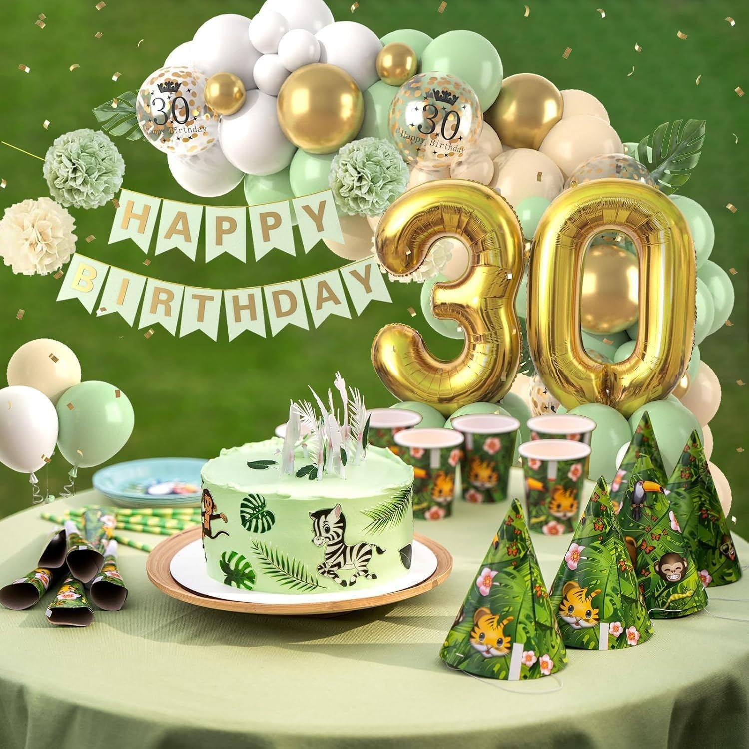 30Th Birthday Party Decorations Sets Sage Green Gold 30Th Birthday Balloon Arch Garland Kit with Giant Number 30 Foil Balloons,Banner for Women Men Party Decor(Sage Green) - Sage Green image number 5