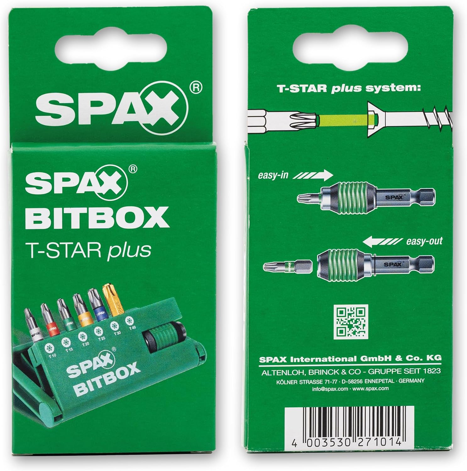 SPAX BITBOX T-STAR plus Screwdriver Bit Set - 6 Bits: T10, T15, T20, T25, T30, T40 with Quick-Change Bit Holder - 4000007899019