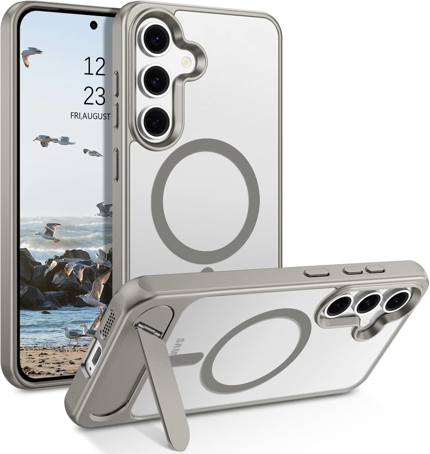 DUEDUE for Samsung Galaxy S24 Ultra Case Magnetic with Stand,[Compatible with Magsafe] Military Grade Protective Skin-Friendly Touch Slim Built-In Kickstand Hard Back Samsung S24 Ultra Cover, Gray