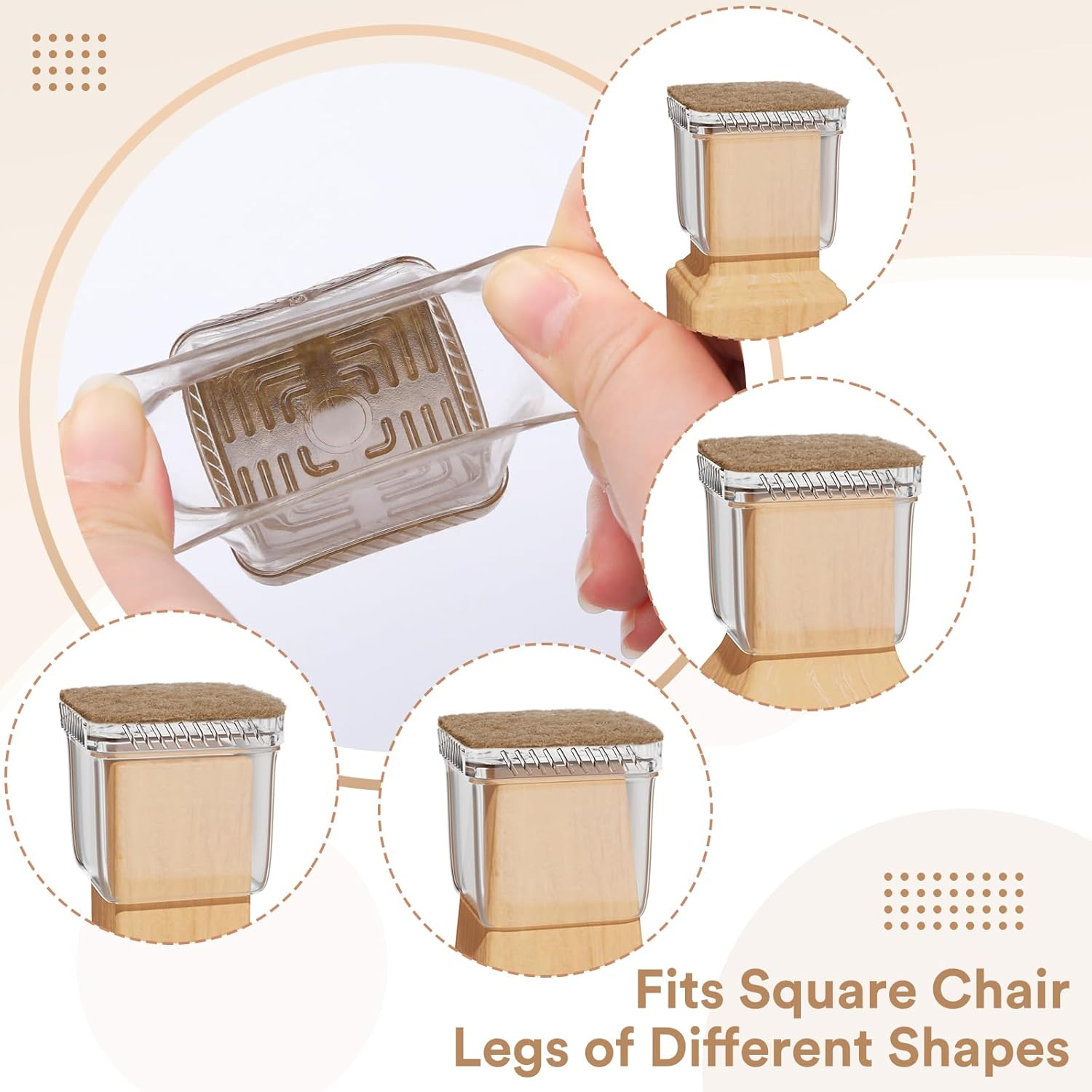 Euqvunn 18Pcs Square Chair Leg Floor Protectors, Mini Small Floor Protectors for Furniture Legs, Rectangle Stool Leg Covers with Felt Pads, Chair Leg Caps to Protect Hardwood Floors, 28-35Mm image number 2