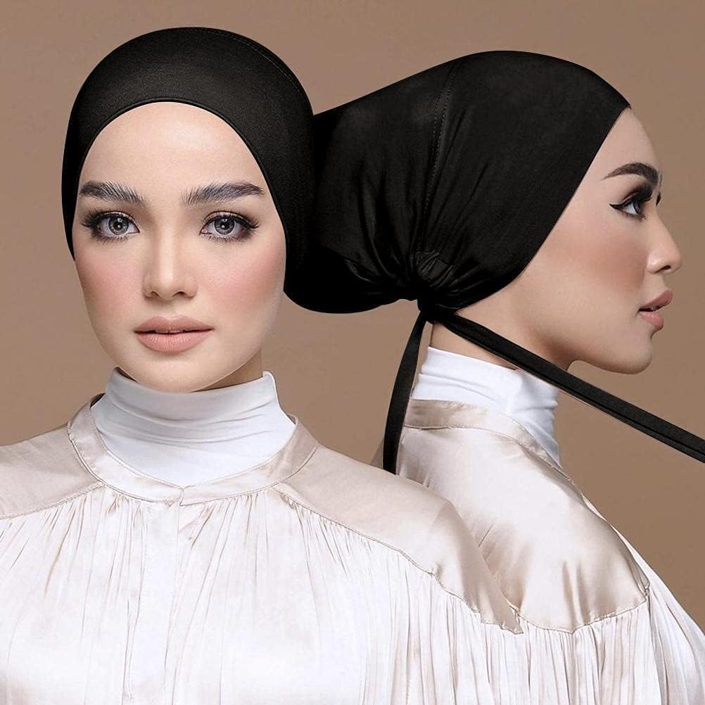Women under Scarf Hat Hijab Cap, Adjustable Islamic Muslim under Scarf Hijab Cap with Tie-Back Closure image number 5