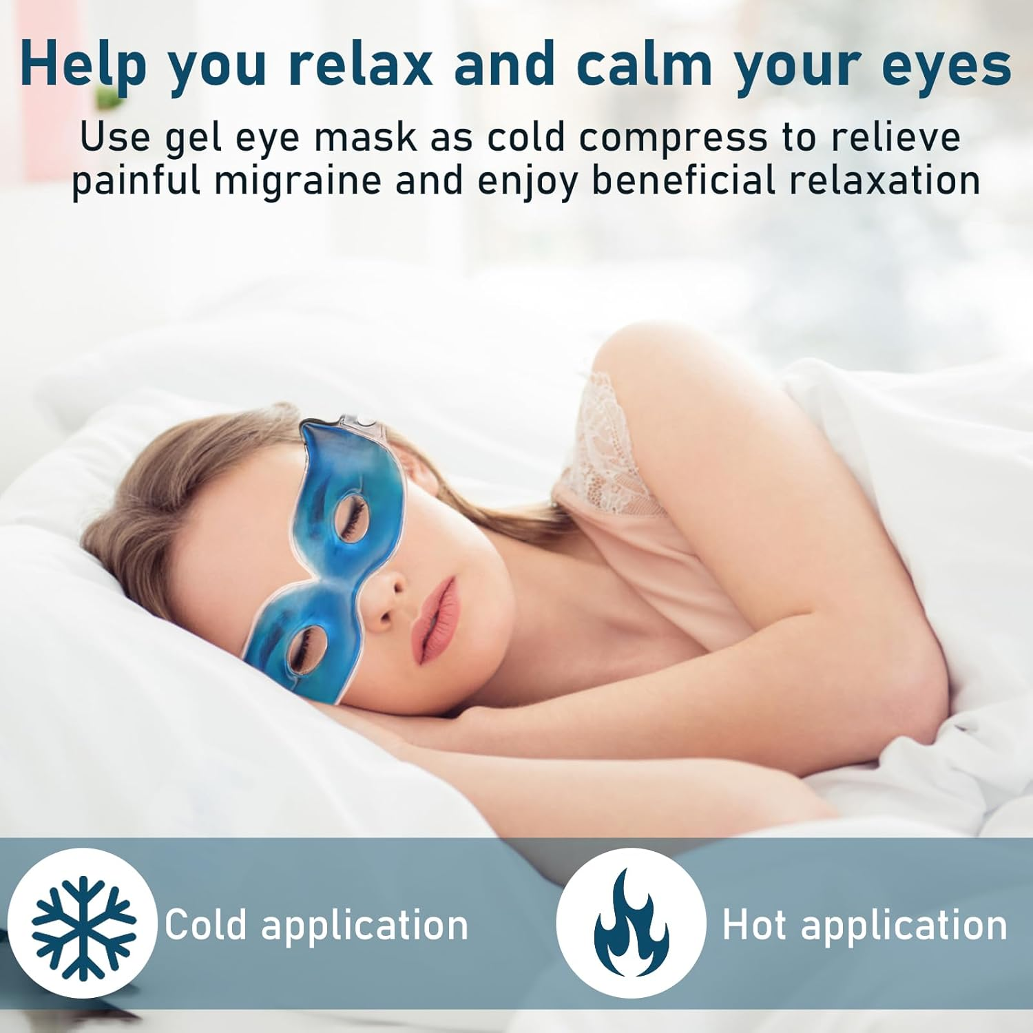 2 Pcs Gel Eye Mask, Reusable Cooling Hot Cold Compress for Puffy Eyes, Dark Circles, Headache & Migraine Relief, Ice Eye Mask for Sleeping, Stress & Sinus Pain Relief image number 3