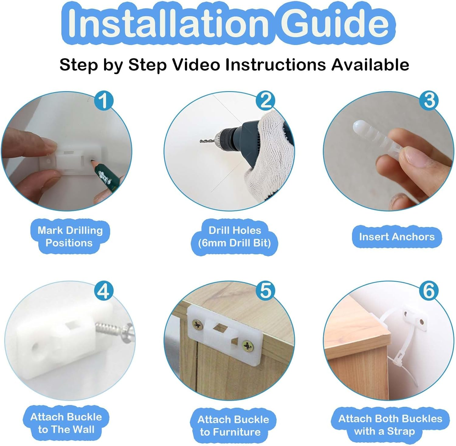 [Loimon 12-Pack Heavy-Duty Anti-Tip Fixation Anchors] Drill-Required & Manual Installation | Earthquake-Secure Furniture Wall Mounts for Baby Proofing Cabinets, Tvs, Bookshelves | Child Safety Home Security Device for Australian Households image number 5