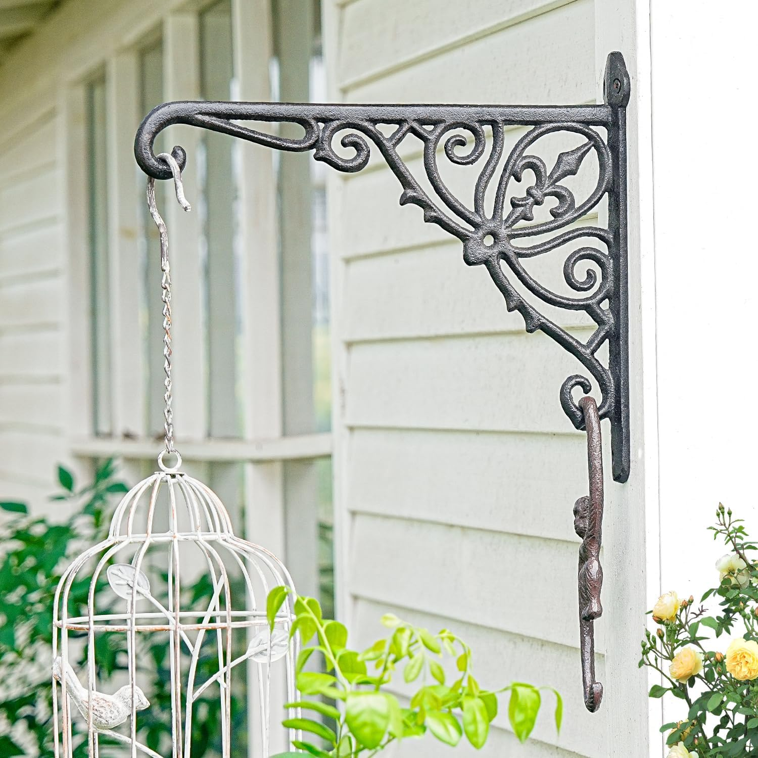 Sungmor Decorative Cast Iron Wall Bracket for Hanging Baskets &ndash; 2 Pack Heavy Duty Plant Hanger Hook for Outdoor/Indoor Use &ndash; Vintage Black Metal Hanging Bracket for Lanterns, Bird Feeders, Signs image number 3
