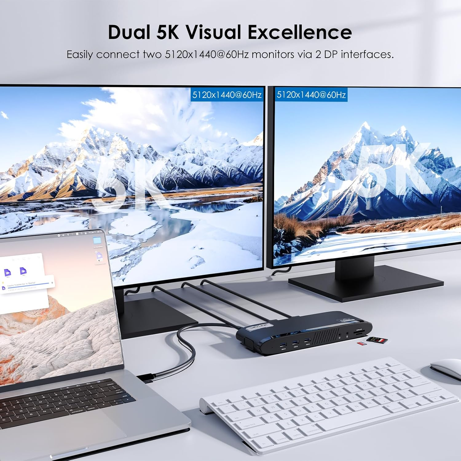 WAVLINK Universal USB C Docking Station Dual 5K Monitor, Displaylink Dock with 100W PD, 2X4K HDMI, 2X4K/5K DP, 5 USB Ports, SD/TF, Ethernet, Audio, Laptop Docking Station for Mac M1/M2/M3/M4 & Windows