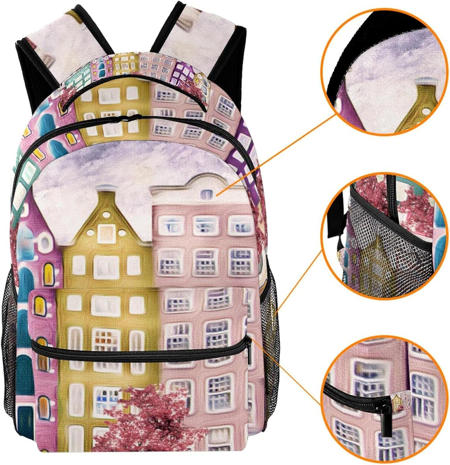 Oil Painting House Red Tree Backpack Students Shoulder Bags Travel Bag College School Tote Backpacks image number 1
