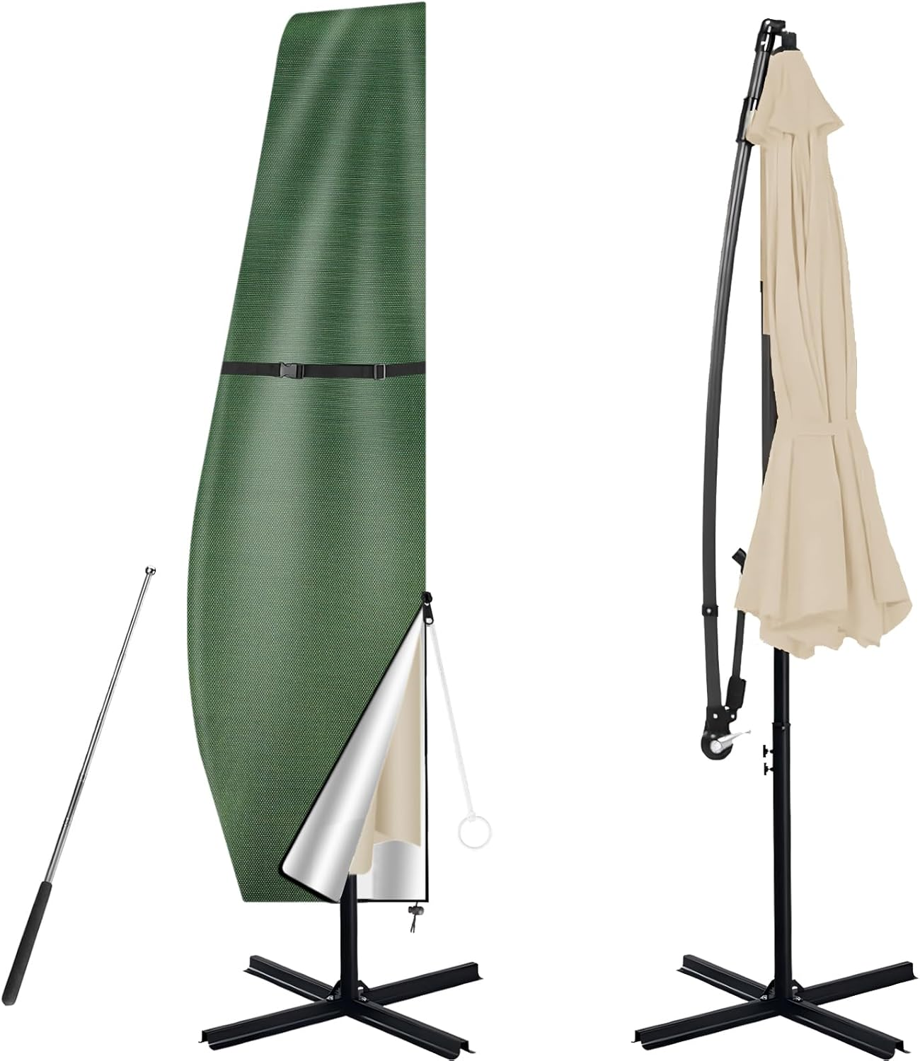 Neween Cantilever Parasol Cover with Rod, 210D Heavy Duty Waterproof Windproof Garden Offset Large Umbrella Cover with Zipper and Storage Bag Fit for 2.7-3.9M Outdoor Parasol (Black, 280X30/81/46Cm)