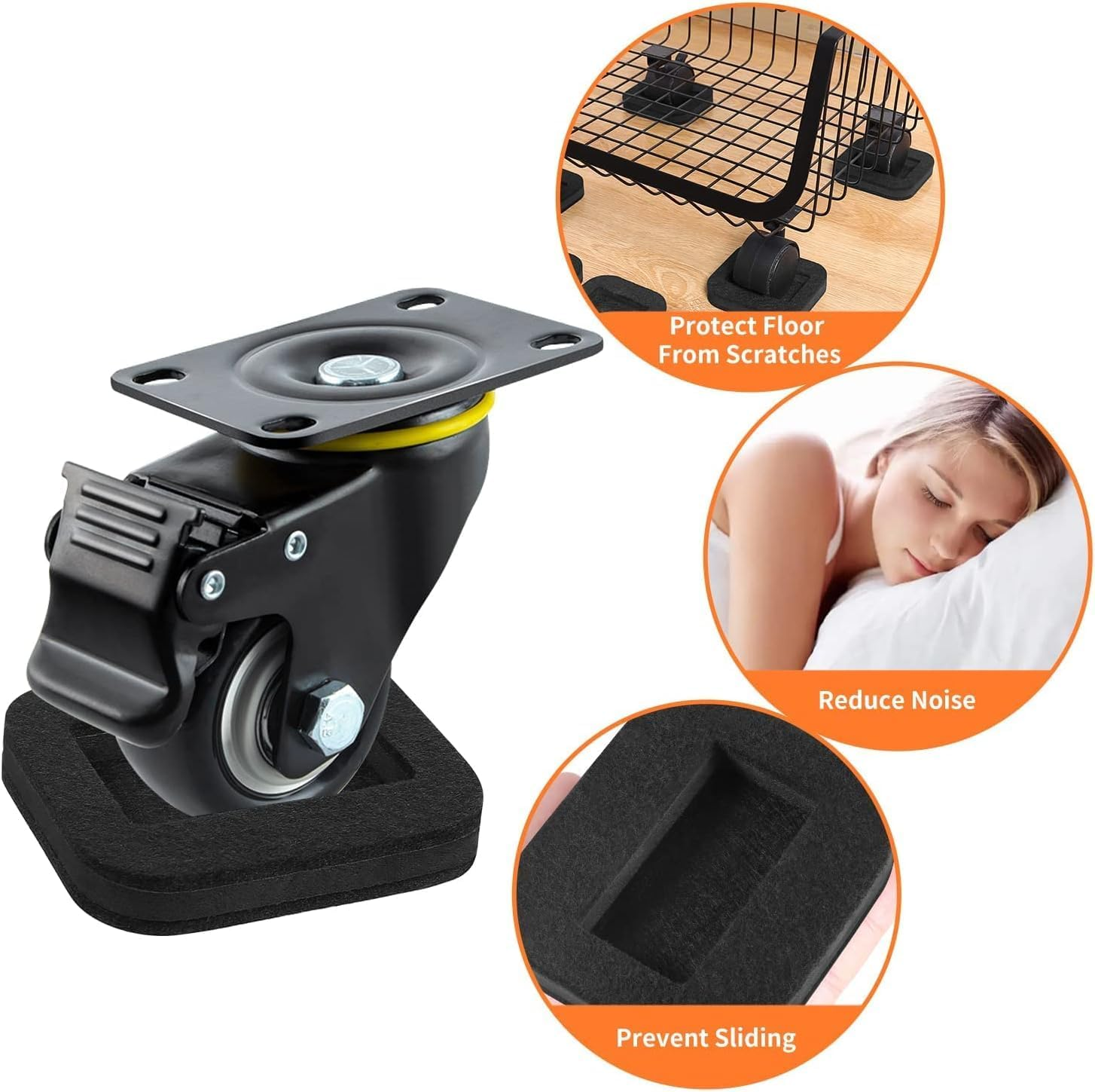 Felt Caster Cups Furniture Pads - 5Pcs for Carpet and Hard Floors - Anti-Sliding Bottom Office Chair Stopper for Wheels, Bed Wheel Protectors image number 3