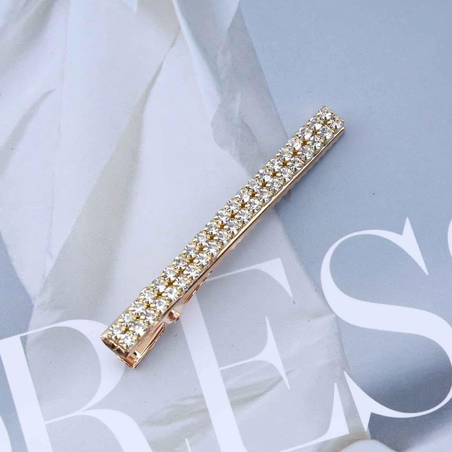 Yheakne Boho Crystal Hair Clip Pen Gold CZ Bar Hair Clip Barrette Vintage Hair Clip Pins Decorative Hair Clip Rhinestone Bar Hair Clip Shiny Bridal Hair Accessories for Women and Girls (Gold A) image number 4