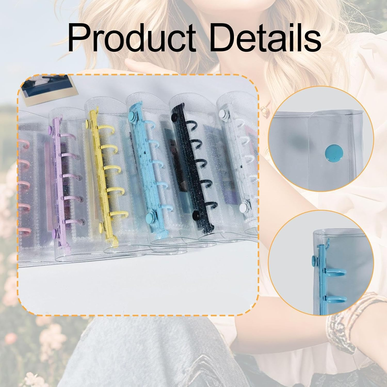 Binder Covers Notebook Transparent 5 Holes Closure Loose Leaf Folder with Binder Inner Paper for Valentines Graduation Travel, Blue - Blue image number 6