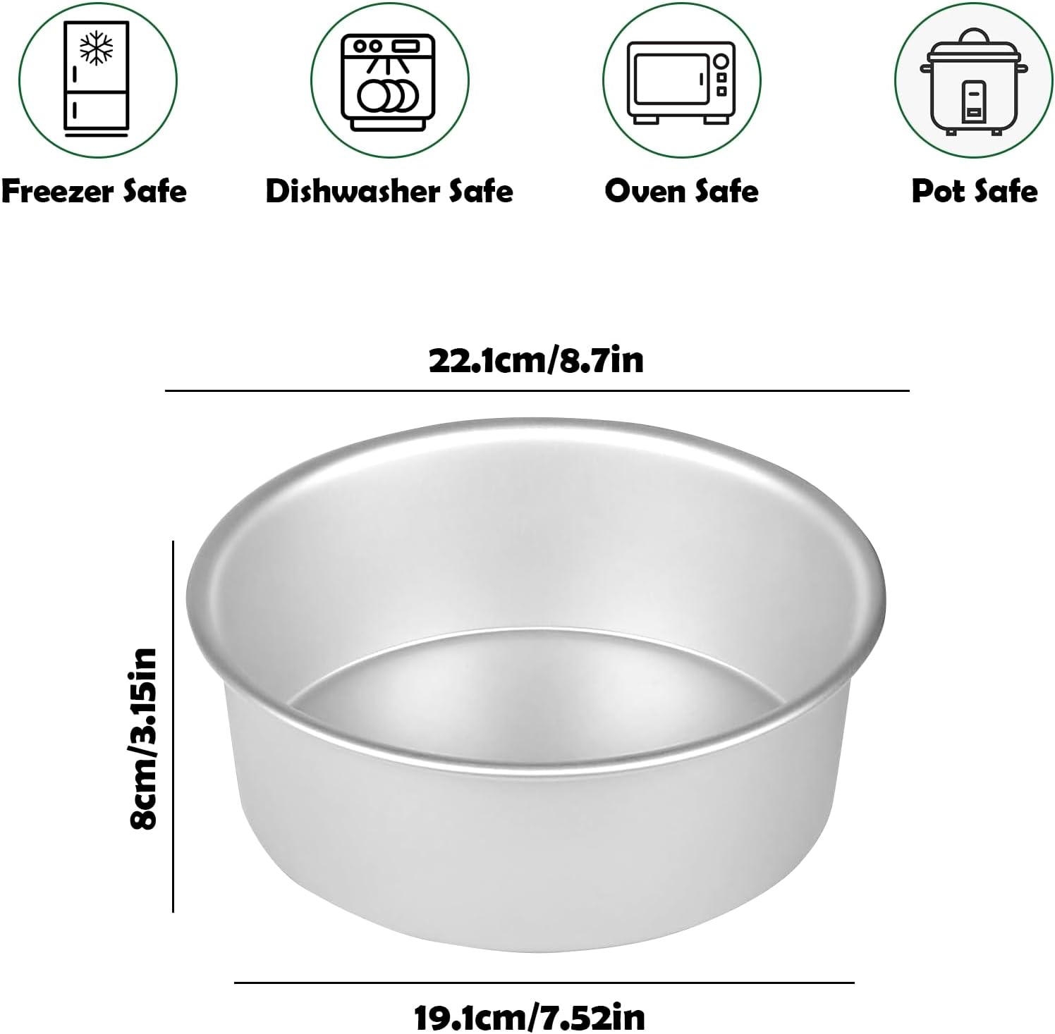 Meikurs 8 Inch round Cake Pan Set of 3, Aluminium Baking Pans with Removable Bottom, Non-Stick & Leak-Proof, Silver Finish, Ideal for Cheesecakes and Layer Cakes image number 1