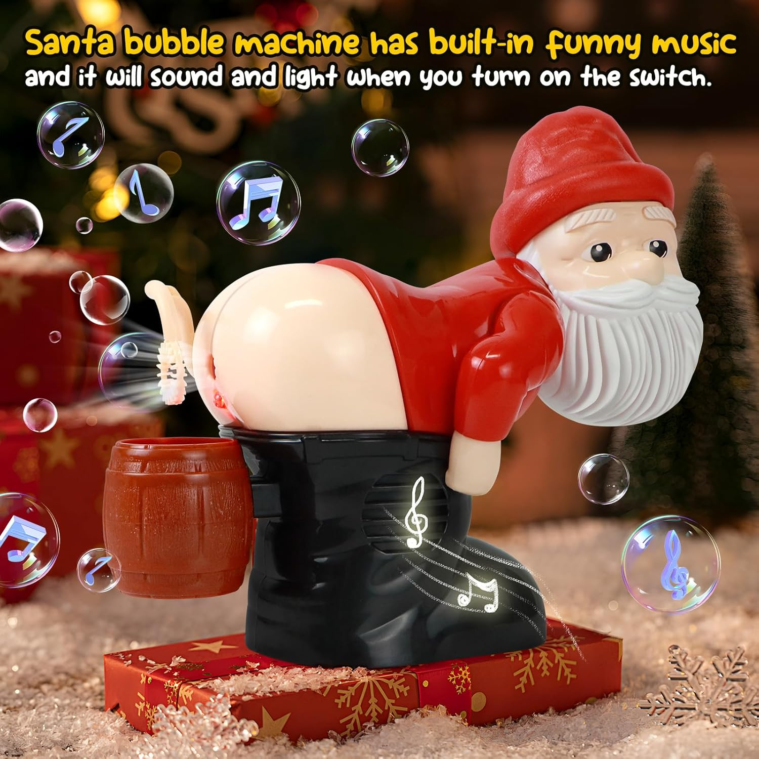 Fart Bubble Machine, Santa Claus Bubble Maker Toy Ornaments, Funny Santa Automatic Fart Bubble Machine with Music & Flashing Lights, Bubble Blower for Outdoor & Indoor Activity image number 4