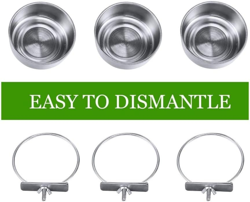 Parrot Feeding Cups Birds Food Dish Stainless Steel Parrot Feeders Water Cage Bowls with Clamp Holder for Cockatiel Conure Parakeet Parrots (Silver, One Size) image number 3