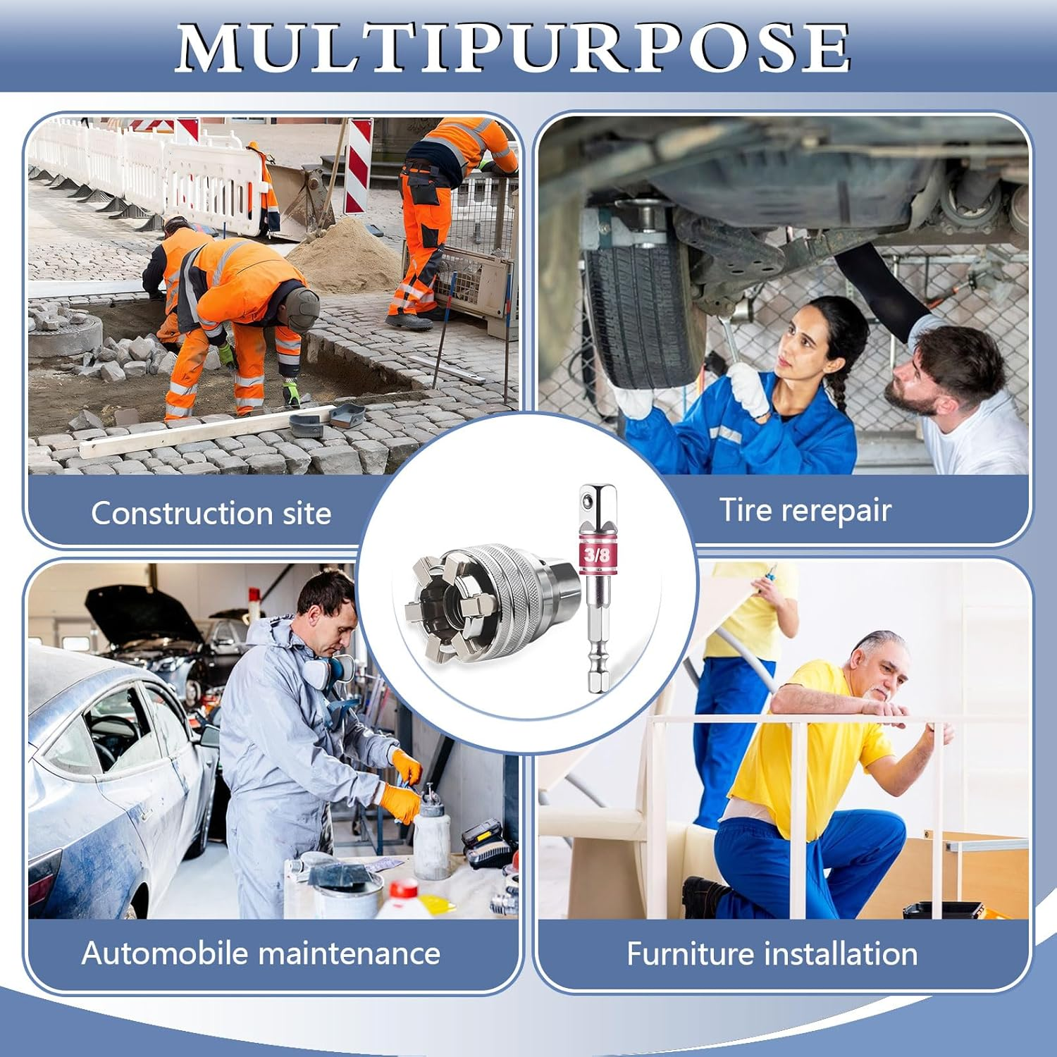 Betinyar Adjustable Universal Socket Wrench, Suitable for 10-19Mm Hex Head Nuts and Bolts Driver Tool for 3/8" Power Drill and Ratchet Wrenches image number 2