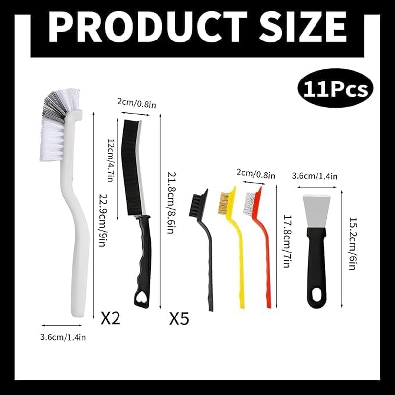 11Pcs Crevice Cleaning Brush Set &ndash; Heavy-Duty Grout & Corner Scrub Brushes, Deep Groove Cleaner Tools for Bathroom, Kitchen, Toilet & Tile &ndash; Hard Bristle Detailing Brushes for Home Essentials. image number 2
