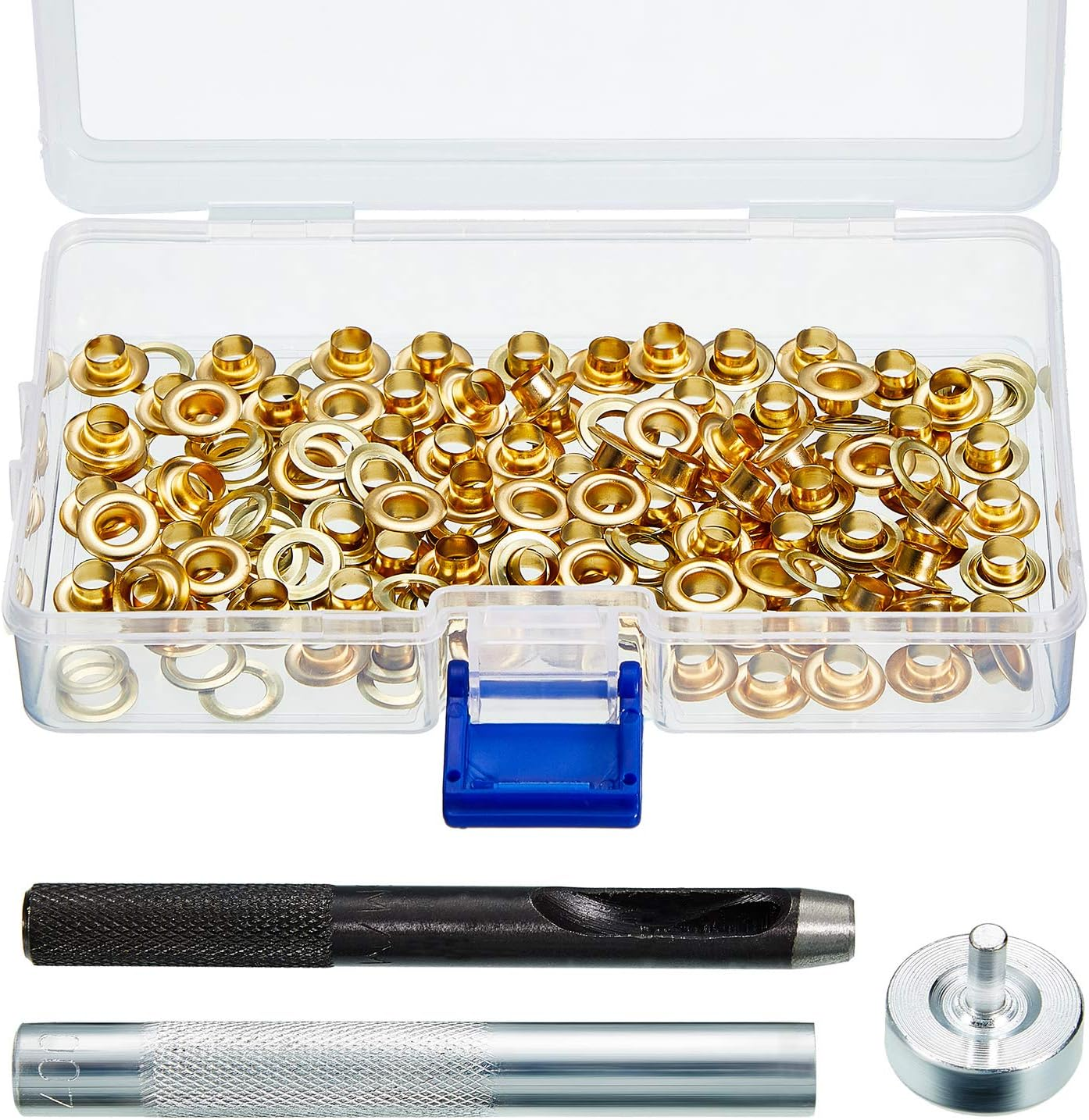 Pangda Grommet Tool Kit, Grommet Setting Tool and 100 Sets Grommets Eyelets with Storage Box (3/16 Inch inside Diameter)