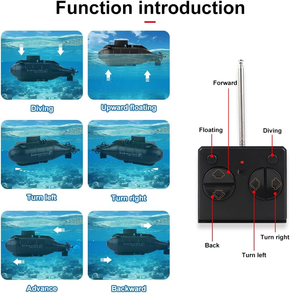 7JI RC Submarine Toy, Underwater Boat 360&deg; Rotatable High Speed Electric Water Toys,Remote Contriol Submarine for Kids Gift-Black image number 1
