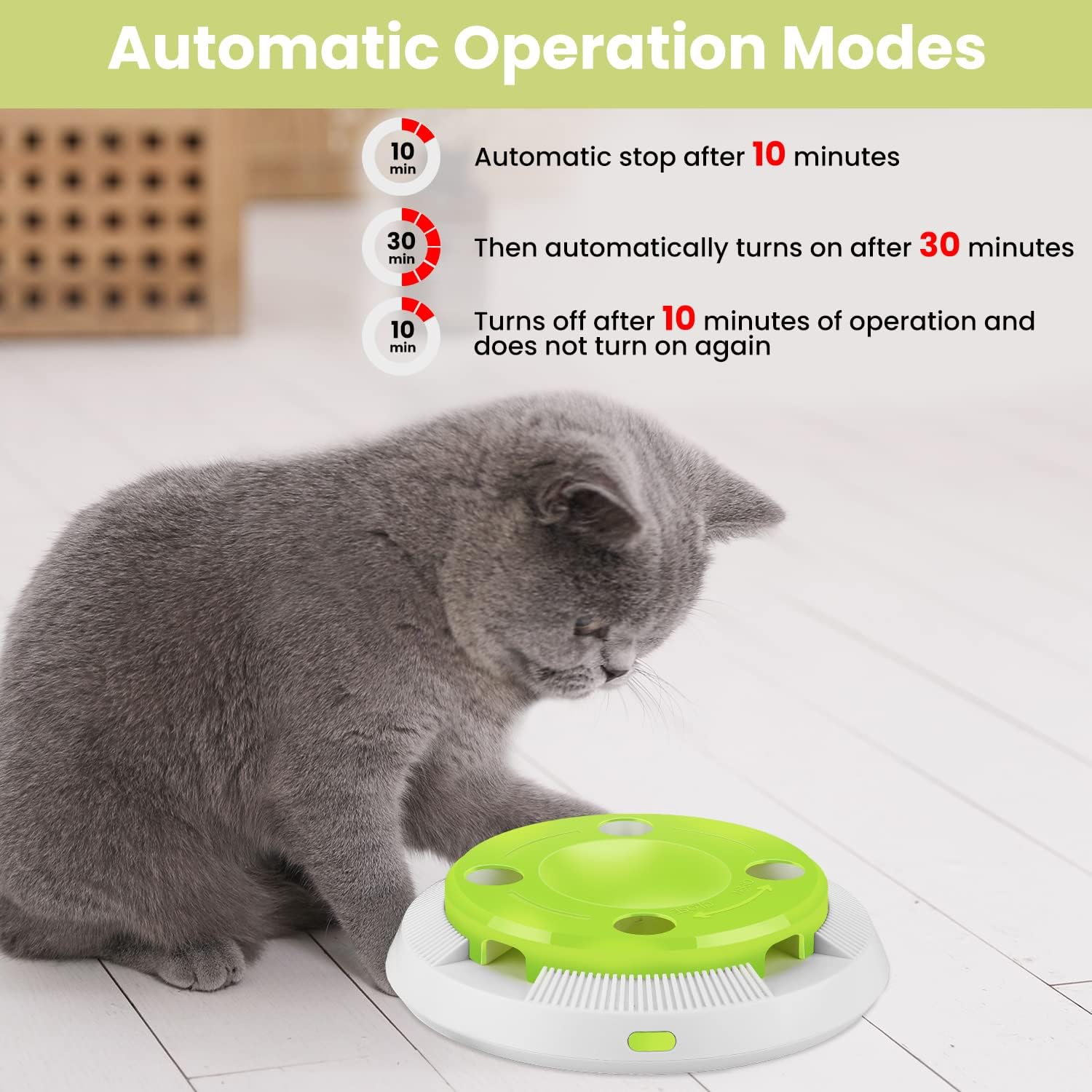 PETTOM Interactive Cat Toys 8 Holes Hide and Seek Mouse Catching Game, Whack a Mole Smart Ambush Exercise Cat Toy, Automatic Feather Cat Toy Battery Powered image number 5