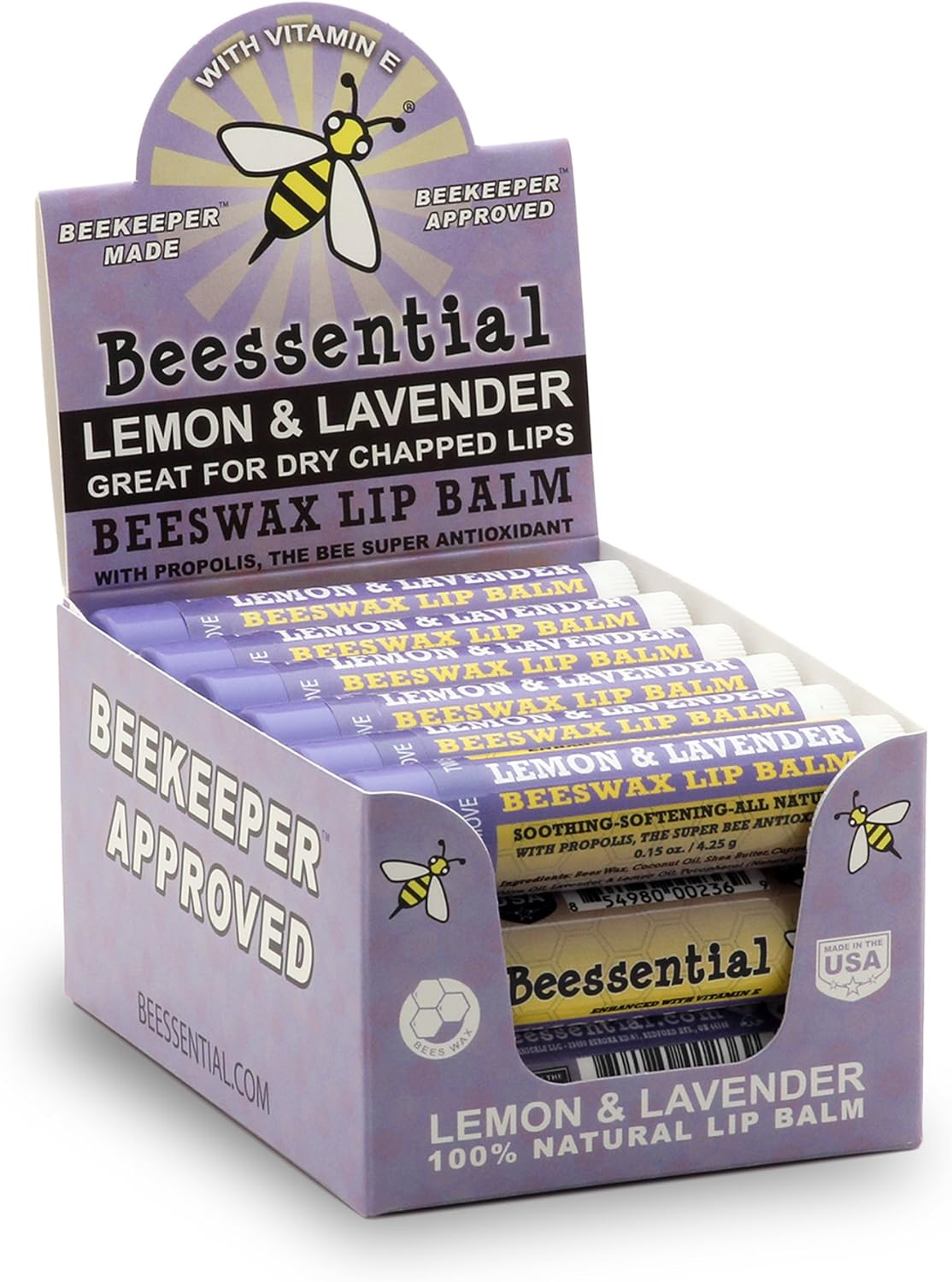 Beessential Lip Balm Bulk, All Natural Lemon Lavender 18 Count - Heals and Prevents Dry and Chapped Lips - Great for Men, Women, and Children - Moisturizing Beeswax, Coconut, Shea and Cupuacu Butter image number 3