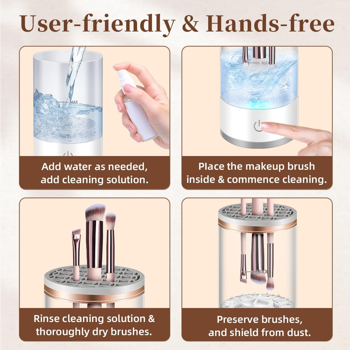 Doright Electric Makeup Brush Cleaner, USB Automatic Brush Cleaner Machine Deep Cleaning for All Size Brushes & Sponges Hand Free Make up Brush Cleaner Set