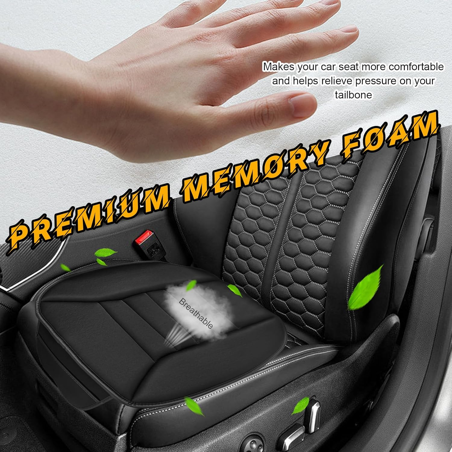 Povtii Car Seat Cushion with Front Pocket, Non-Slip Bottom Cushion for Car Driver Office or Home Chair, Breathable Pressure Relief Seat Pad with Memory Foam, Car Accessories (Black) - Gray With Pocket image number 6