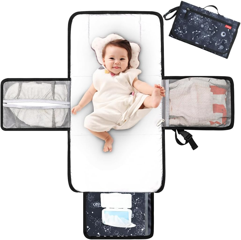 Lekebaby Portable Nappy Changing Mat Travel Baby Change Mat with Wipe-Pocket and Head Cushion, Jungle