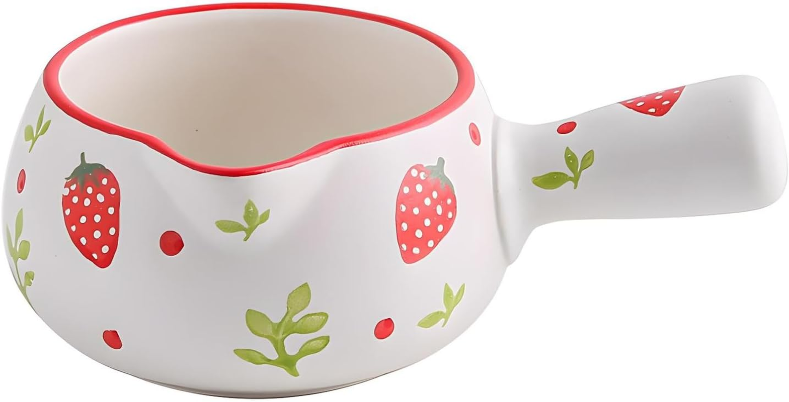 Strawberry Milk Pan Ceramic Saucepan Milk Pot for Stove Butter Warmer Pot Milk Boiling Pot Small Cooking Pot image number 3