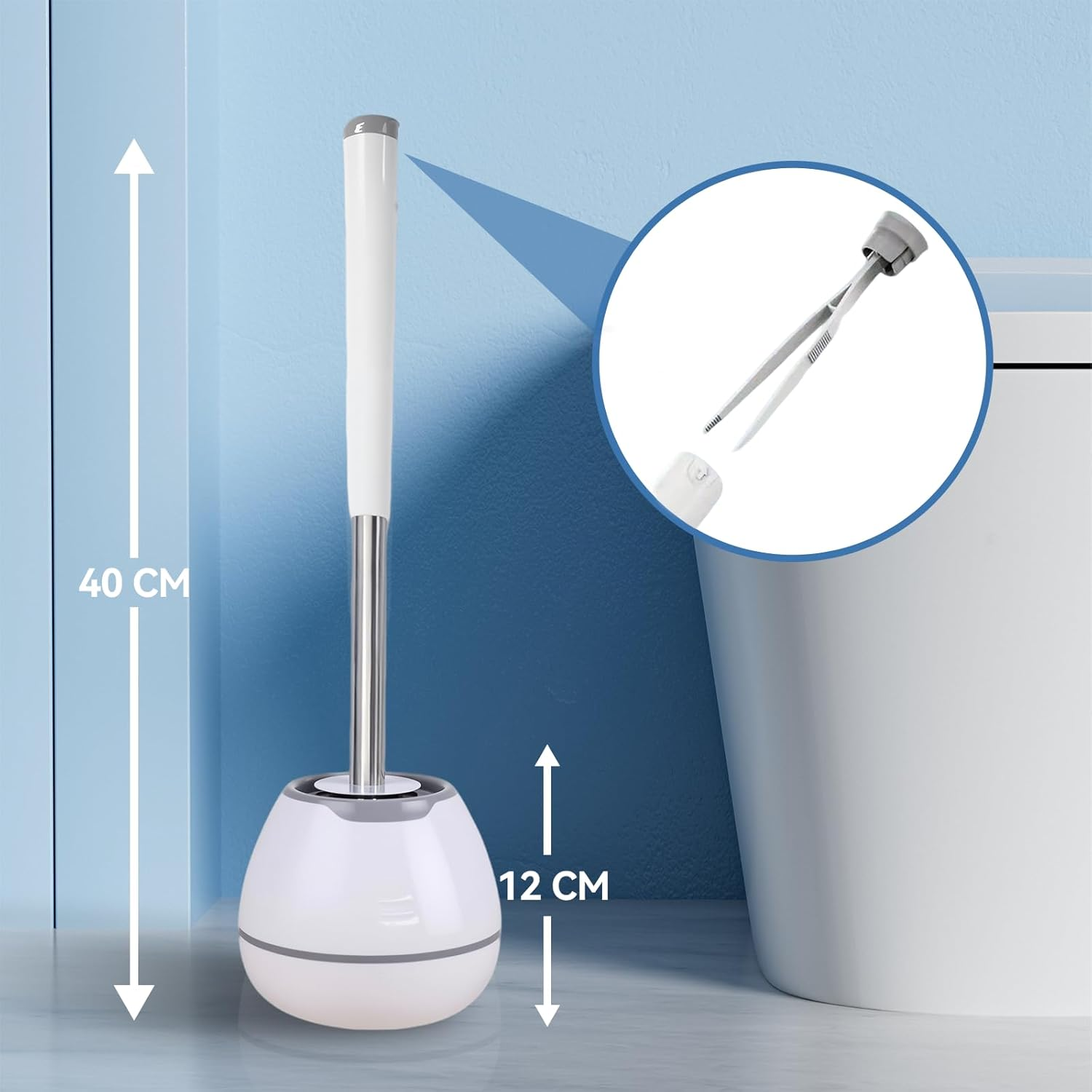 Toilet Brush Set - Toilet Bowl Brushes and Holders for Bathroom, Durable Toilet Cleaner Brush Scrubber for Deep Cleaning with Silicone Bristles, Ventilated Holder - White image number 6