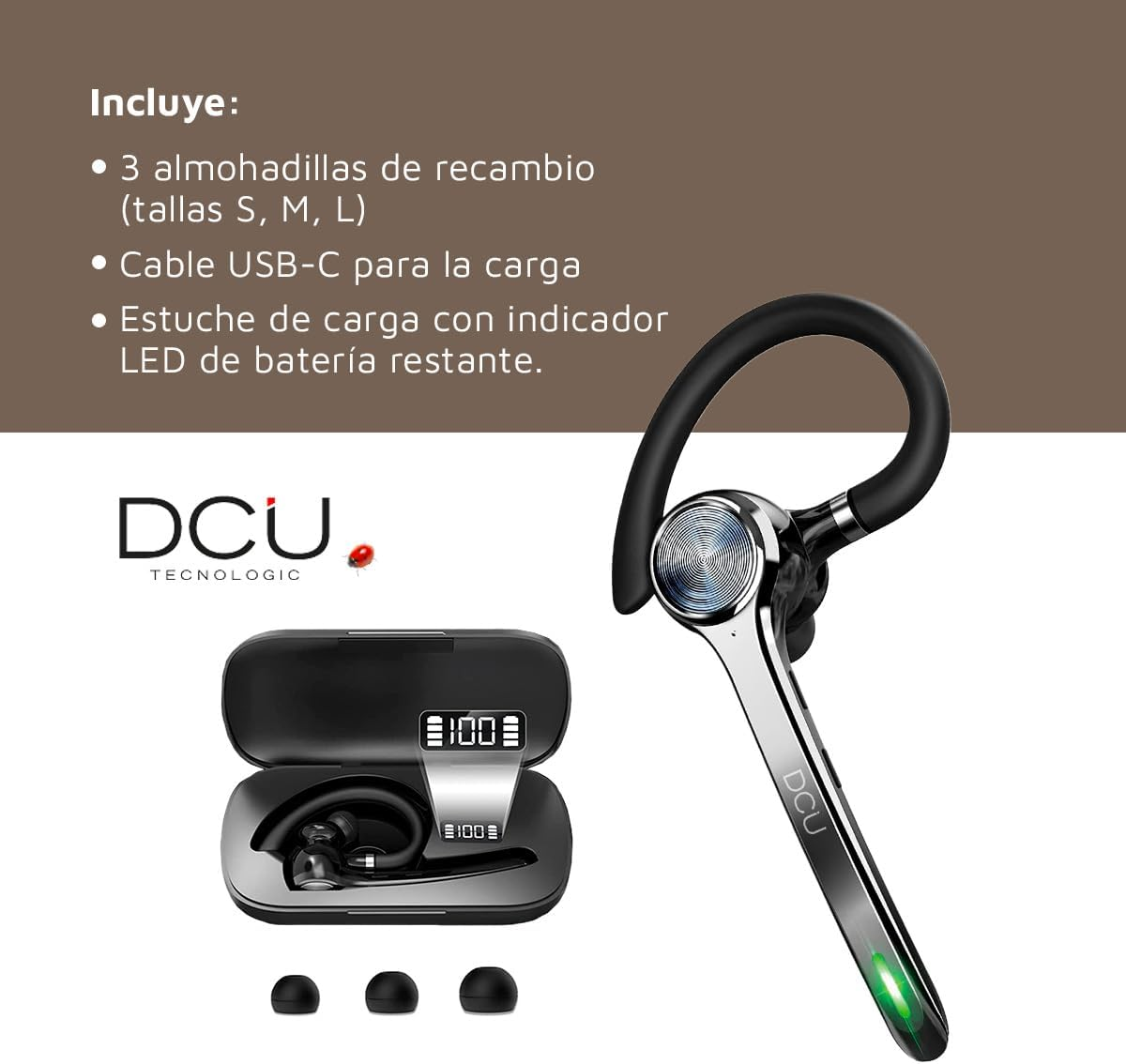DCU TECNOLOGIC Wireless Headphones - Mono Bluetooth 5.0 Action Pro Headset - Make and Receive Calls - Dual Point Connectivity image number 4