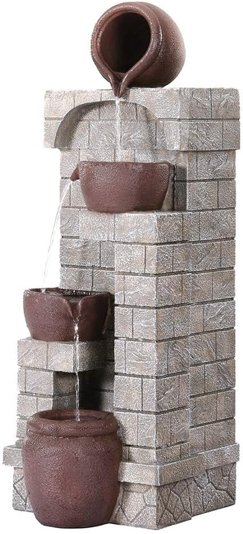 Gardeon Solar Fountain Water Feature Pot Outdoor Indoor 4-Tier Cascading Brown