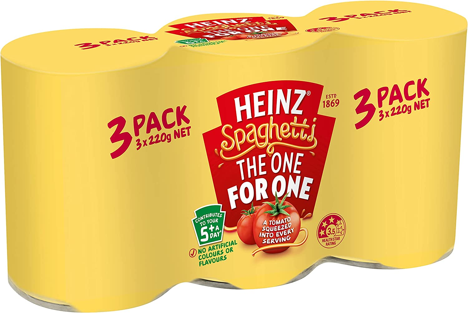 Heinz Spaghetti the One for One Multipack Canned Pasta in Tomato Sauce Ready to Eat Family Multipack Tinned Spaghetti in Tomato Sauce 220G (Pack of 3) image number 4
