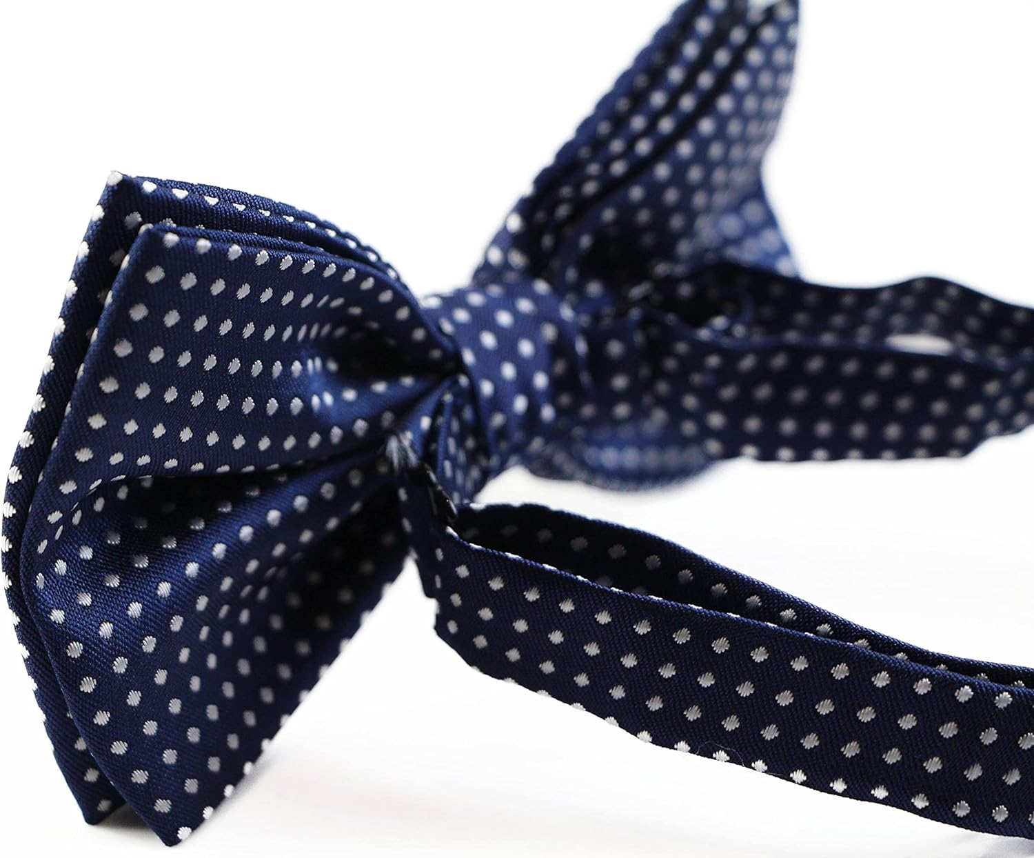 Mens Navy Plain Coloured Bow Tie with White Polka Dots Navy White
