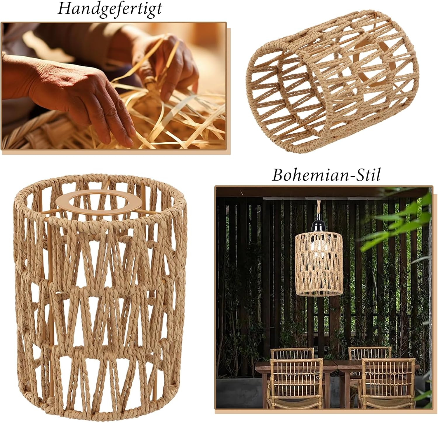 Rattan Lampshade Wicker 1 Piece Table Lamp Replacement Shade Accessories with 1 Adapter Ring Lampshade Boho Floor Lamp Pendant Light Shade for E27, E14 Floor Lamp, Table Lamp image number 2
