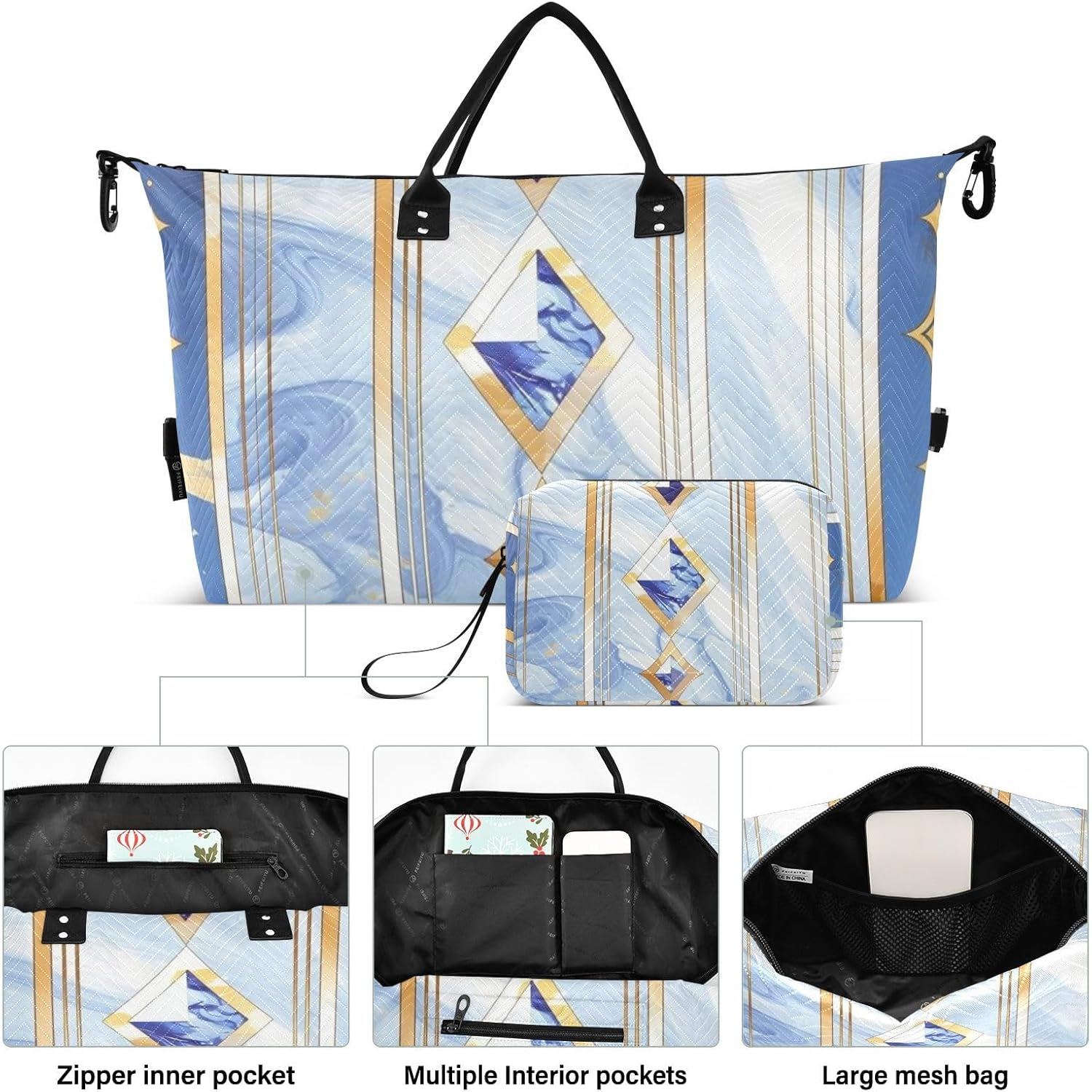 Western Magic Blue Gem Travel Bag Travel Weekender Gear Bag Sports Duffel Bags with Toiletry Bag for Travel 2 Pcs Set, Western Magic Blue Gem, 1 Size image number 4