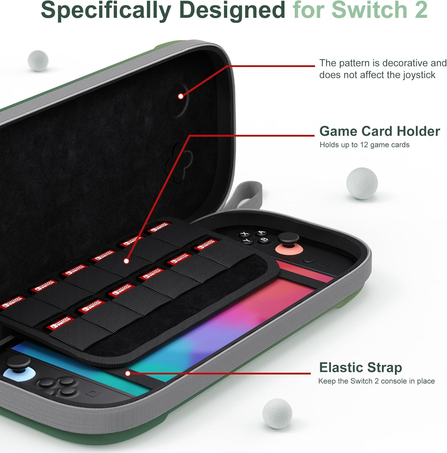 Slim Carrying Case for Nintendo Switch 2 Model 2025, Odorless Felt Protective Hard Shell with 12 Game Card Slots, Portable Travel Storage Case (Matcha Green, for Nintendo Switch 2 2025) image number 5