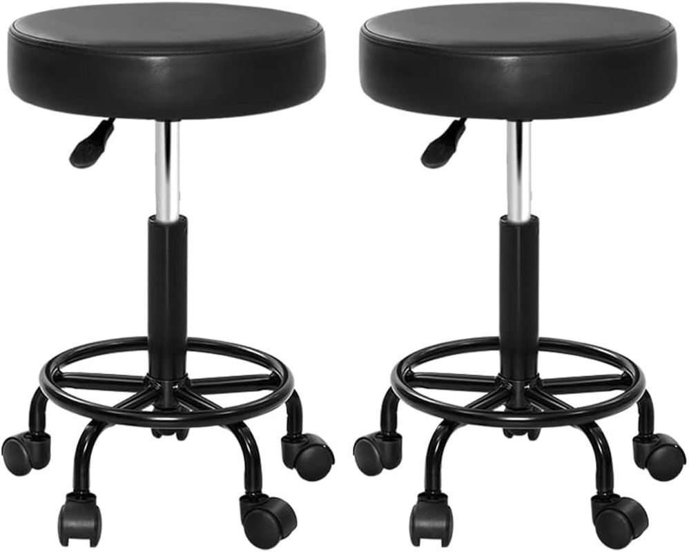 Artiss round PU Salon Stool, Bar Stools Swivel Lounge Drafting Chair Piano Guitar Seat Barber Chairs Outdoor Spa Indoor Home Office Kitchen Furniture, Adjustable Height Hydraulic Lift Black