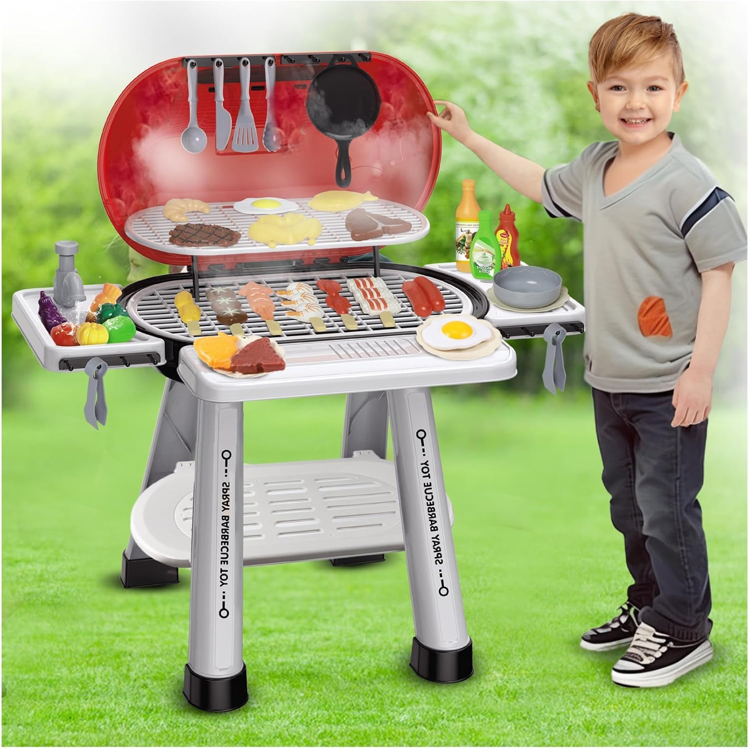 Kids BBQ Grill Toy Playset - Barbecue Toys 68PCS Camp Cooking Set, Pretend Play Grill Toddlers Outdoor Activity - Little Chef Interactive BBQ with Light&Sound Birthday Gift for Boys Girls Age 3+ image number 6
