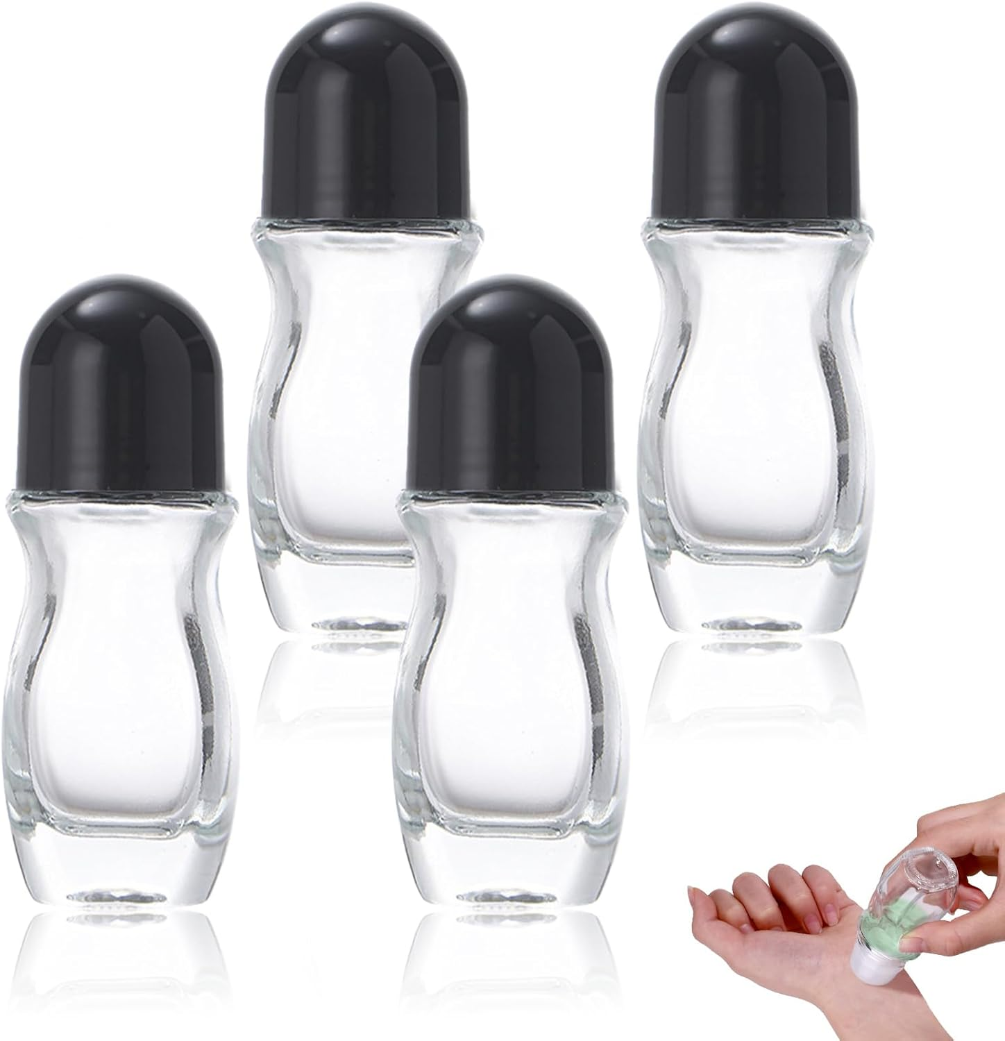 Huakaile 4 Pieces 50 ML Empty Glass Roller Bottles, Leak-Proof Refillable Roller Ball Applicator Containers with Black Lid, Roll on Bottles with Plastic Roll Ball for Massage Oils image number 6
