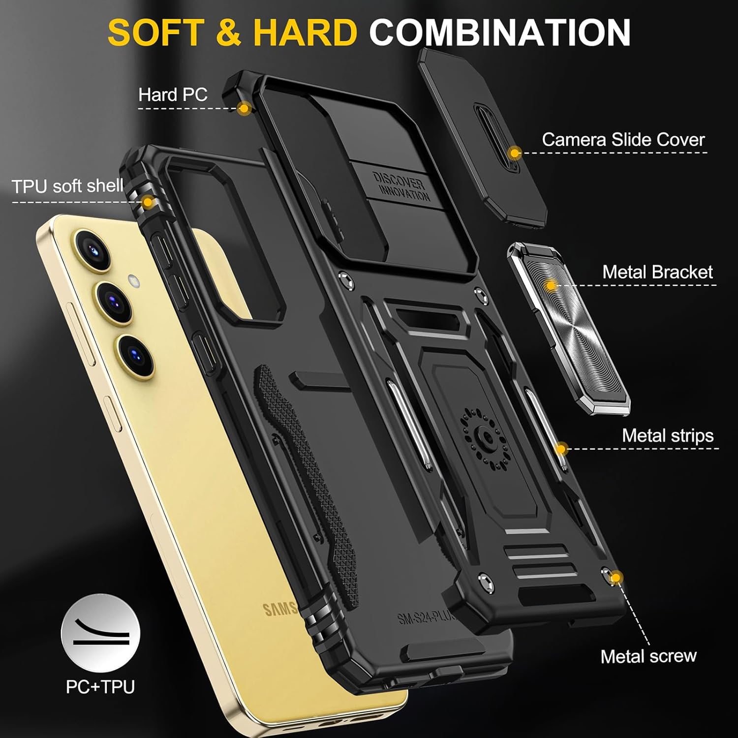 Lumobrilla for Samsung Galaxy S25 FE Case with Sliding Camera Cover,360&deg; Rotate Ring Stand Heavy Duty Protective Shockproof Cover Phone Case for Samsung S25 FE 5G,Black image number 1