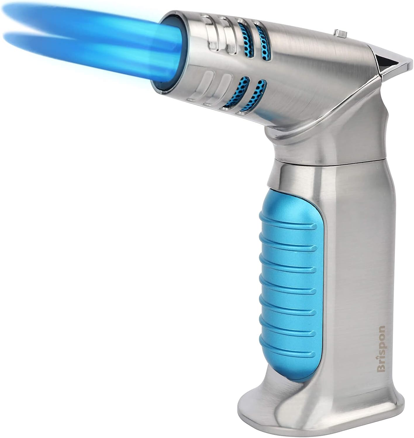 BRISPON Torch Lighter, Quad 4 Jet Flame Windproof Butane Refillable Lighter with Safety Lock for Kitchen Grill BBQ Candle Camping (Butane NOT Included) (Gunmetal)