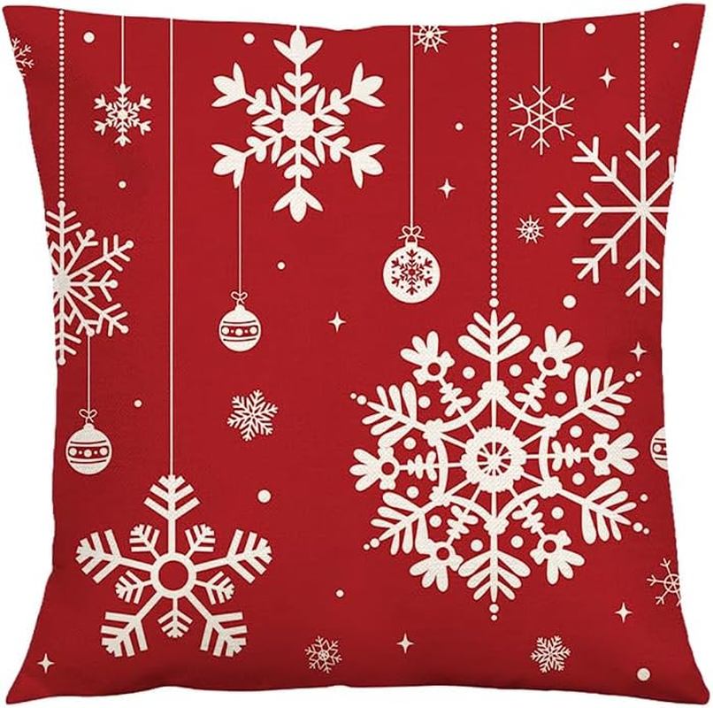 Christmas Pillow Cases Standard Size Christmas Pillow Covers 18X18 Snowflake Christmas Pillowcases for Bed Sofa Couch Xmas Cushion Covers for Pillows Festival Christmas Pillow Slipcover Home Decor