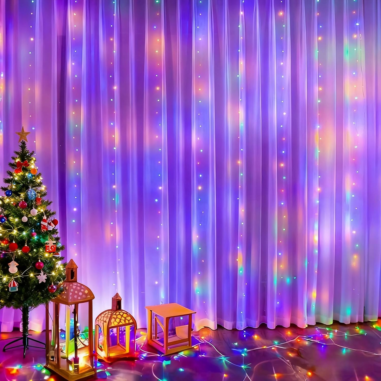 300 LED Fairy Curtain Lights, 3M X 3M Curtain String Lights, 8 Lighting Modes USB Plug in Hanging Lights Christmas Decoration, Bedroom Indoor Weddings Party (Warm White, 1 Pack)